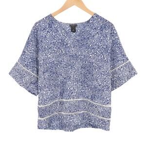 Ann Taylor Factory Women's Boho Floral Lace Blouse Blue Size Small